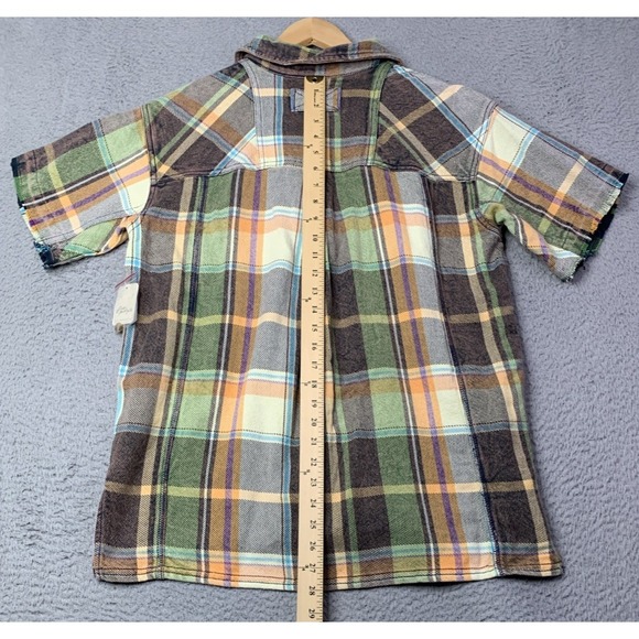 New We The Free Free People Top Womens Size Small Raw Hem on Sleeves Plaid Top - Picture 7 of 10